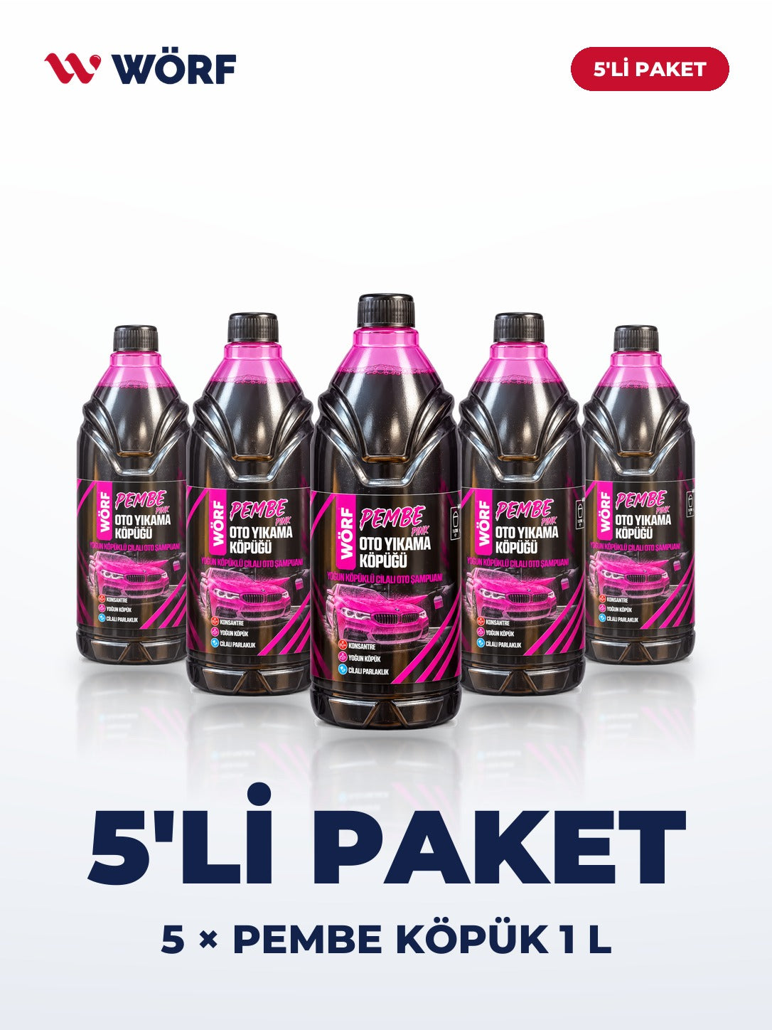 Wörf 5'li Pembe Oto Yıkama Köpüğü – 5 × 1 L