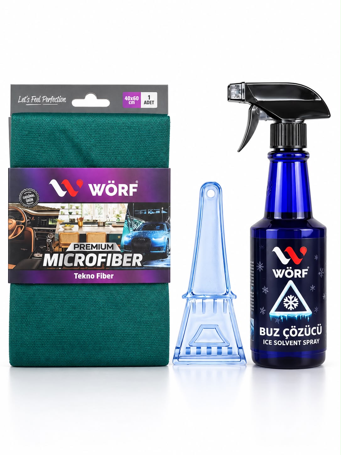 Wörf Buz Çözücü + Mikrofiber Bez + Buz Kazıyıcı Seti