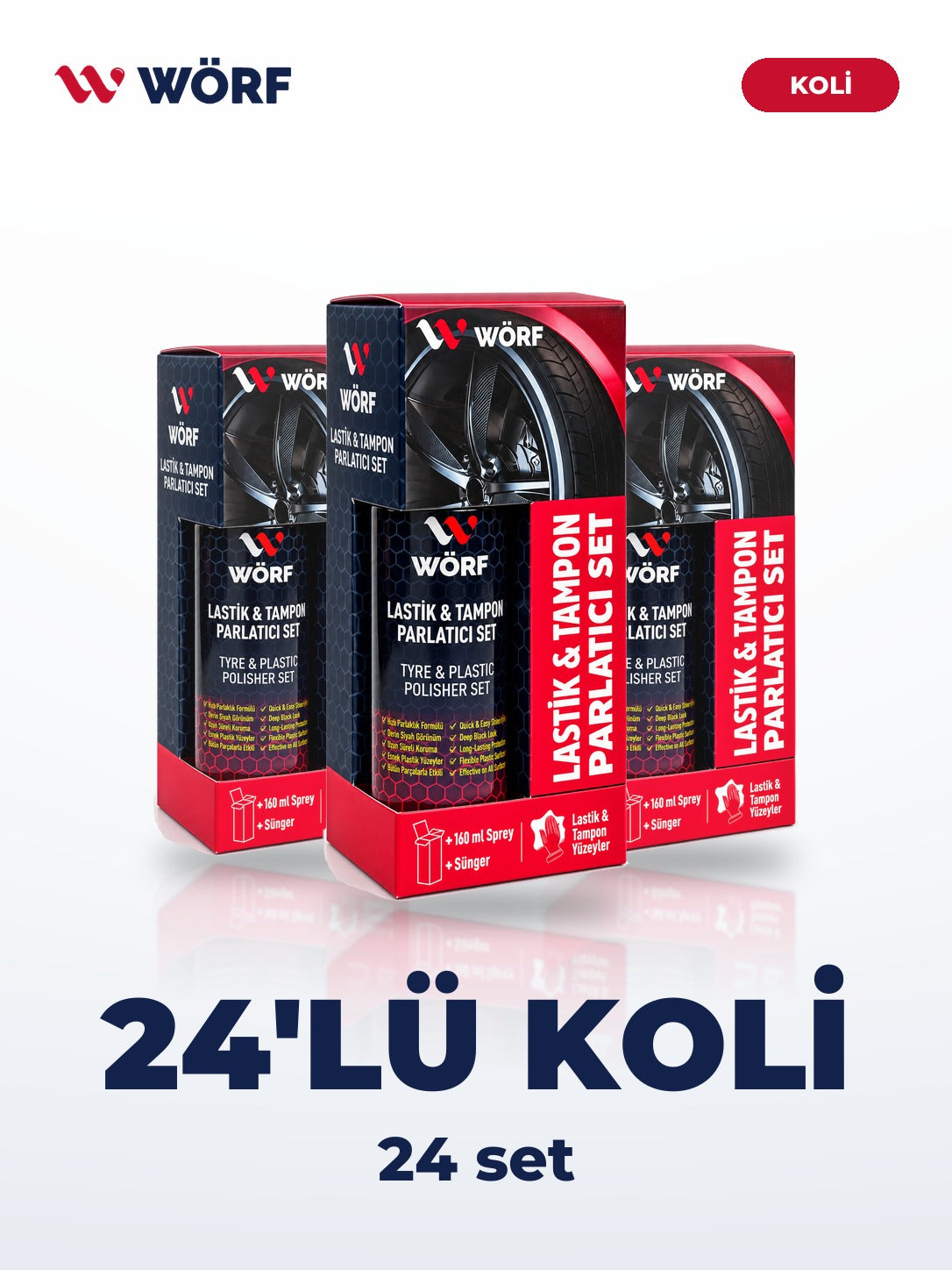 Wörf Lastik Tampon Parlatıcı Set 160 ml – 24'lü Koli